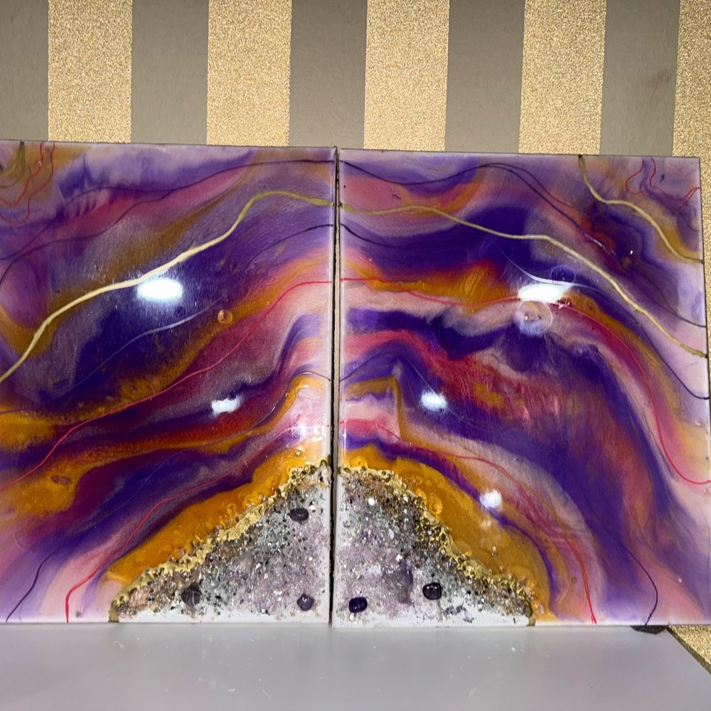 Vibrant Purple and Gold Mixed Media Wall Decor